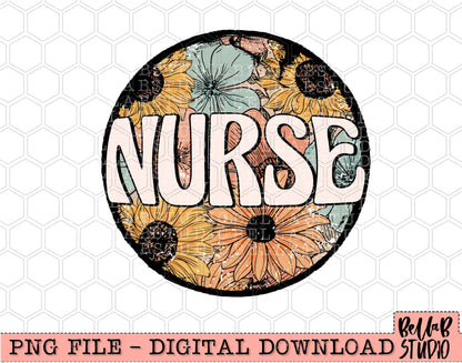 Retro Floral - Nurse Sublimation Design