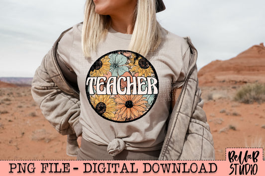 Retro Floral - Teacher Sublimation Design