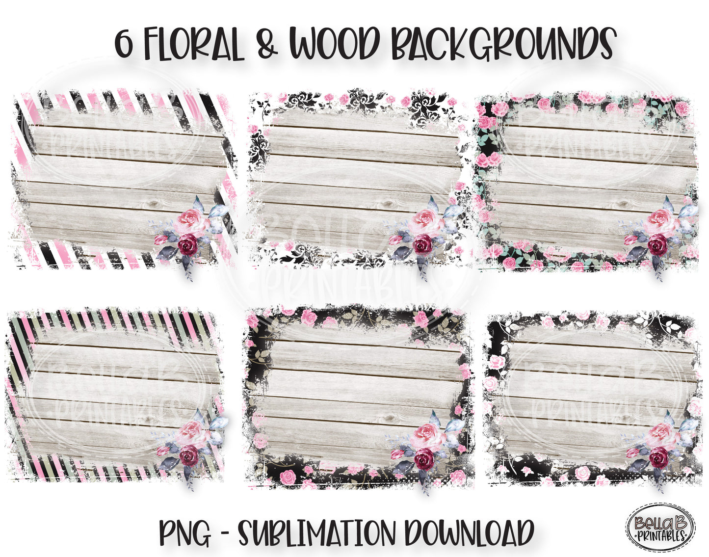 Floral and Wood Sublimation Background Bundle, Backsplash