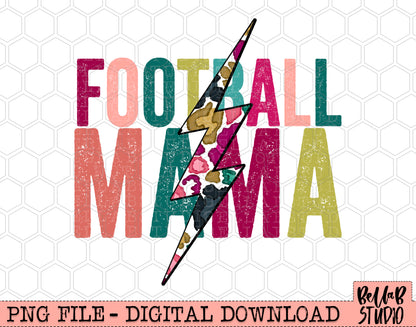 FOOTBALL MAMA Bright Leopard Bolt Sublimation Design