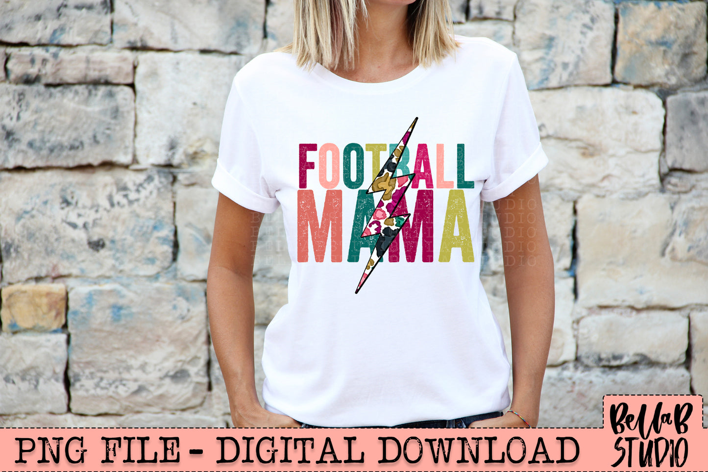 FOOTBALL MAMA Bright Leopard Bolt Sublimation Design