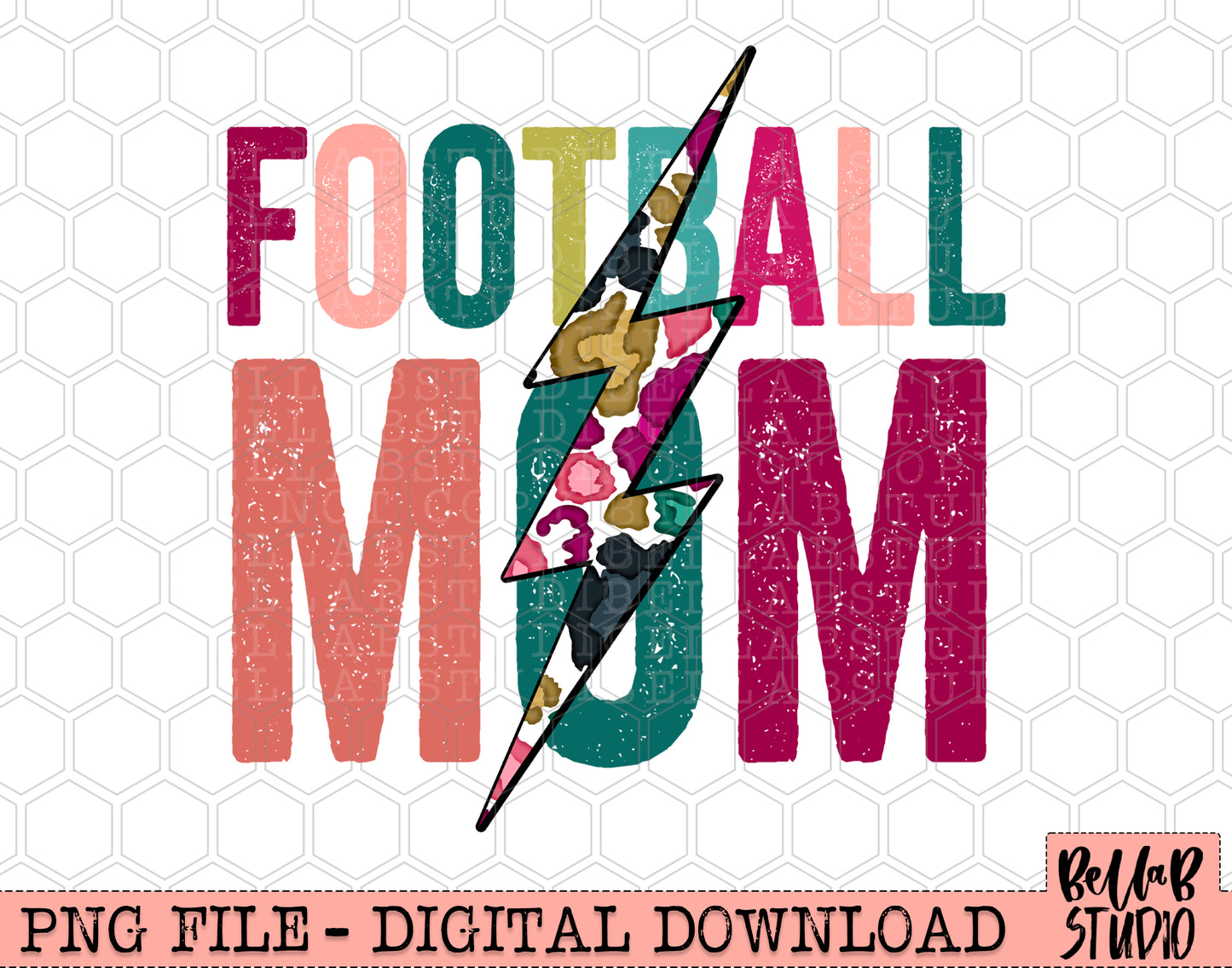 FOOTBALL MOM Bright Leopard Bolt Sublimation Design