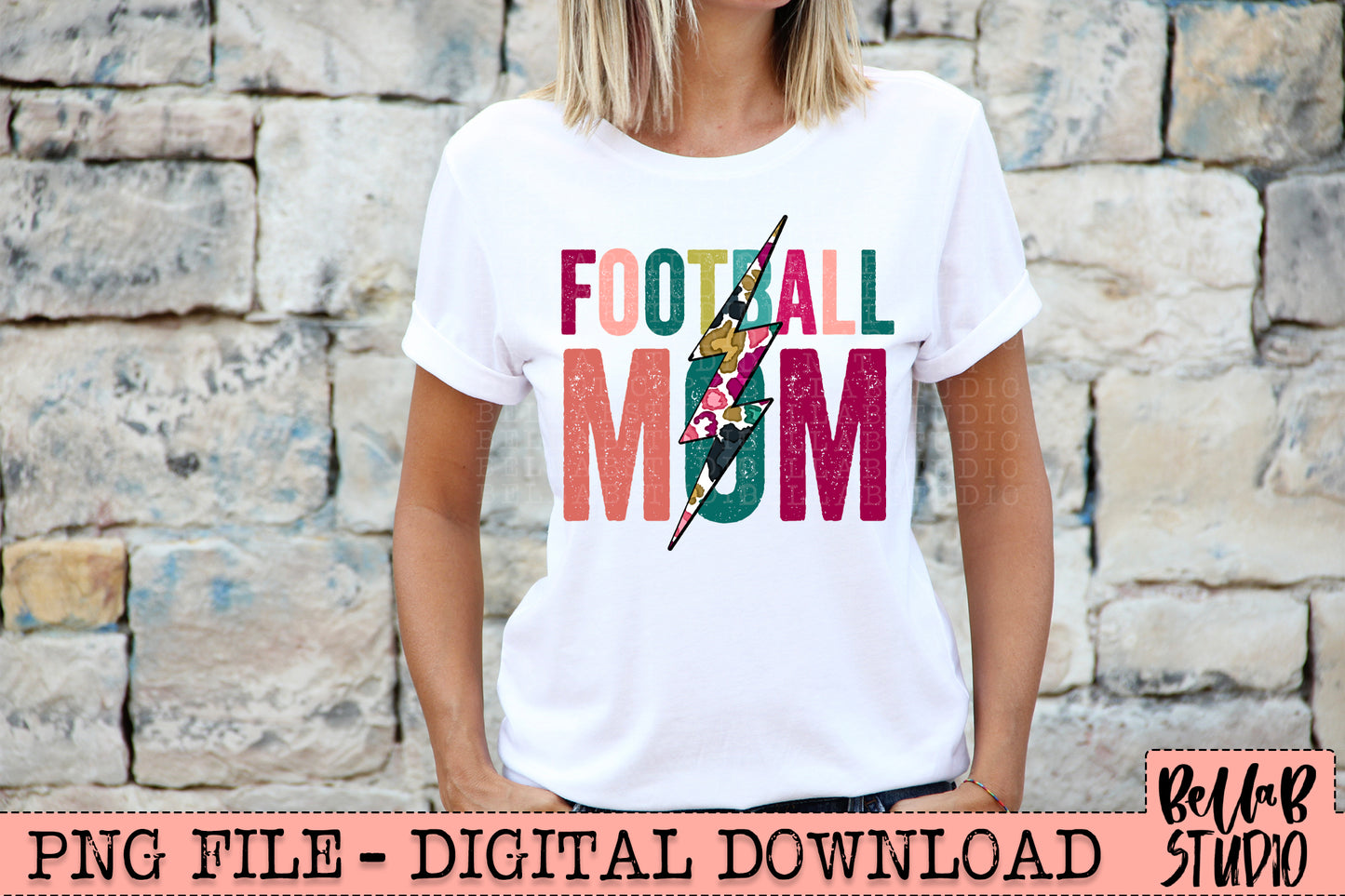 FOOTBALL MOM Bright Leopard Bolt Sublimation Design