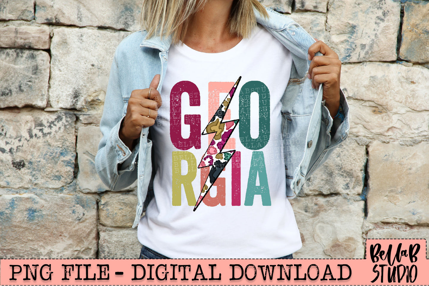 GEORGIA Bright Leopard Bolt Sublimation Design