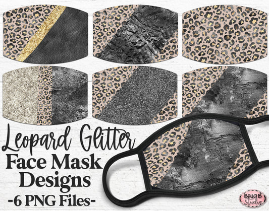 Glitter Leopard Print Sublimation Face Mask Designs