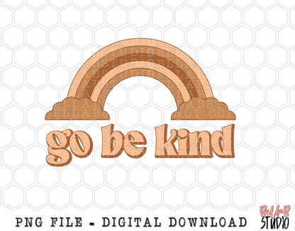 Go Be Kind Retro Rainbow PNG Sublimation Design