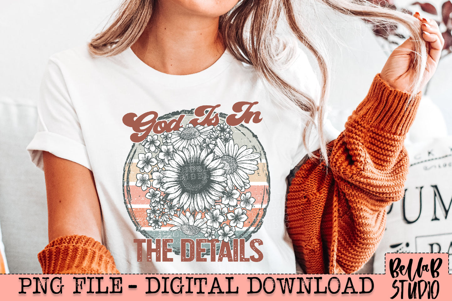God Is In The Details Retro Flowers PNG Design
