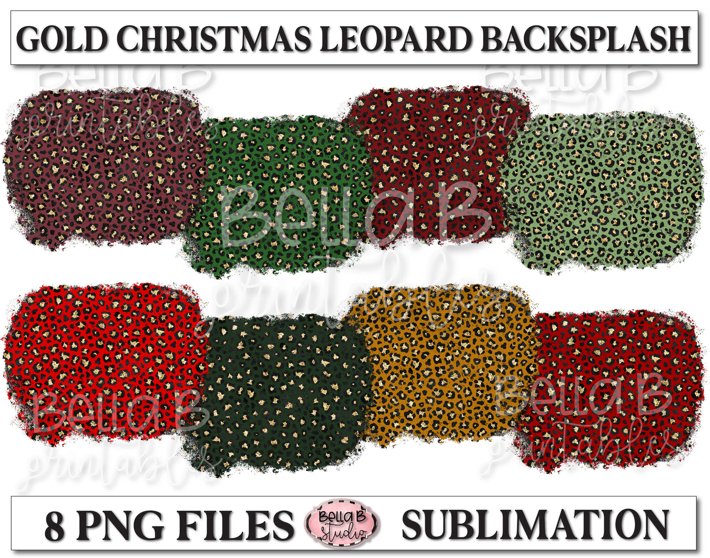 Gold Leopard Christmas Sublimation Background Bundle, Backsplash