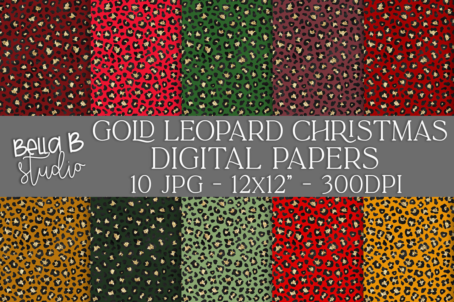 Gold Leopard Print Christmas Digital Papers