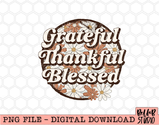 Grateful Thankful Blessed Daisies PNG Design