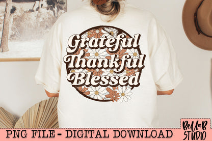 Grateful Thankful Blessed Daisies PNG Design