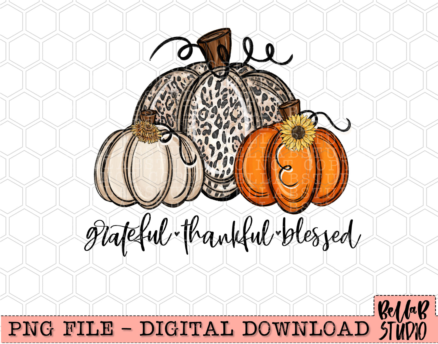 Grateful Thankful Blessed Pumpkins PNG Design