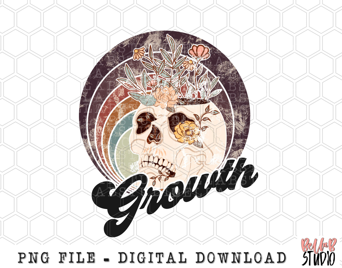 Distressed Growth Floral Skull PNG Sublimation Design