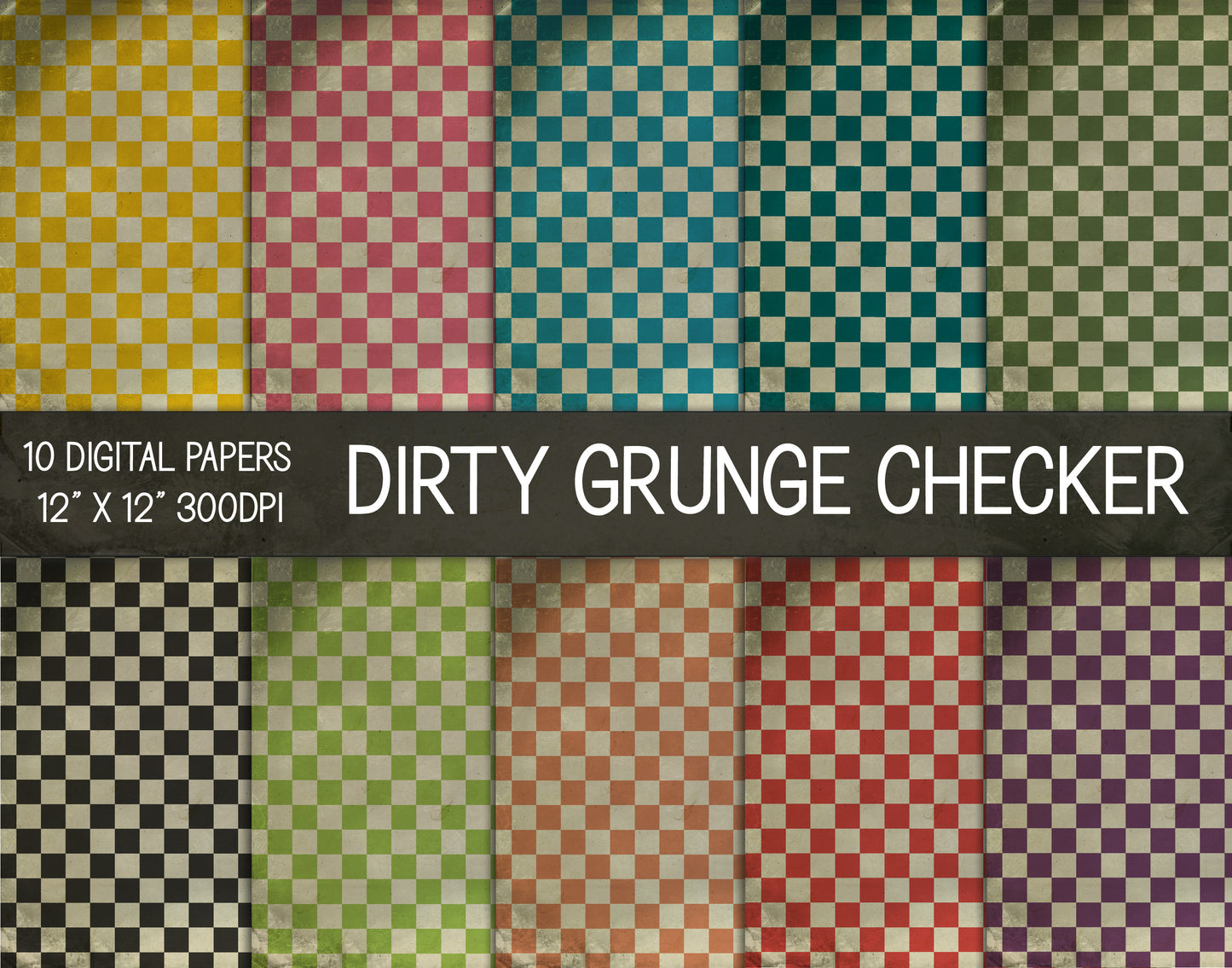 Dirty Grunge Checker Digital Papers, Grunge Texture Paper