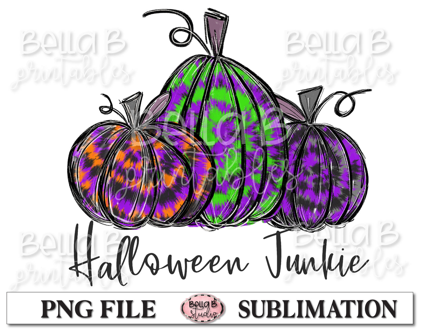Halloween Junkie Sublimation Design, Halloween Pumpkins, Hand Drawn