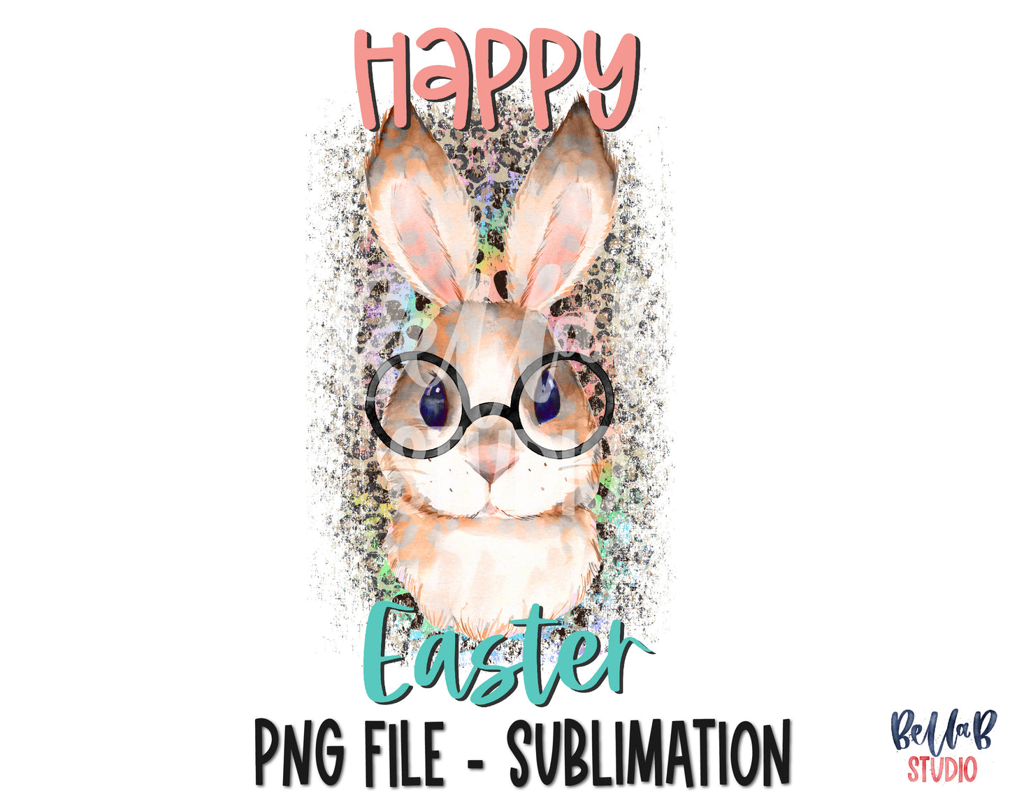 Happy Easter, Bunny with Glasses Sublimation Design