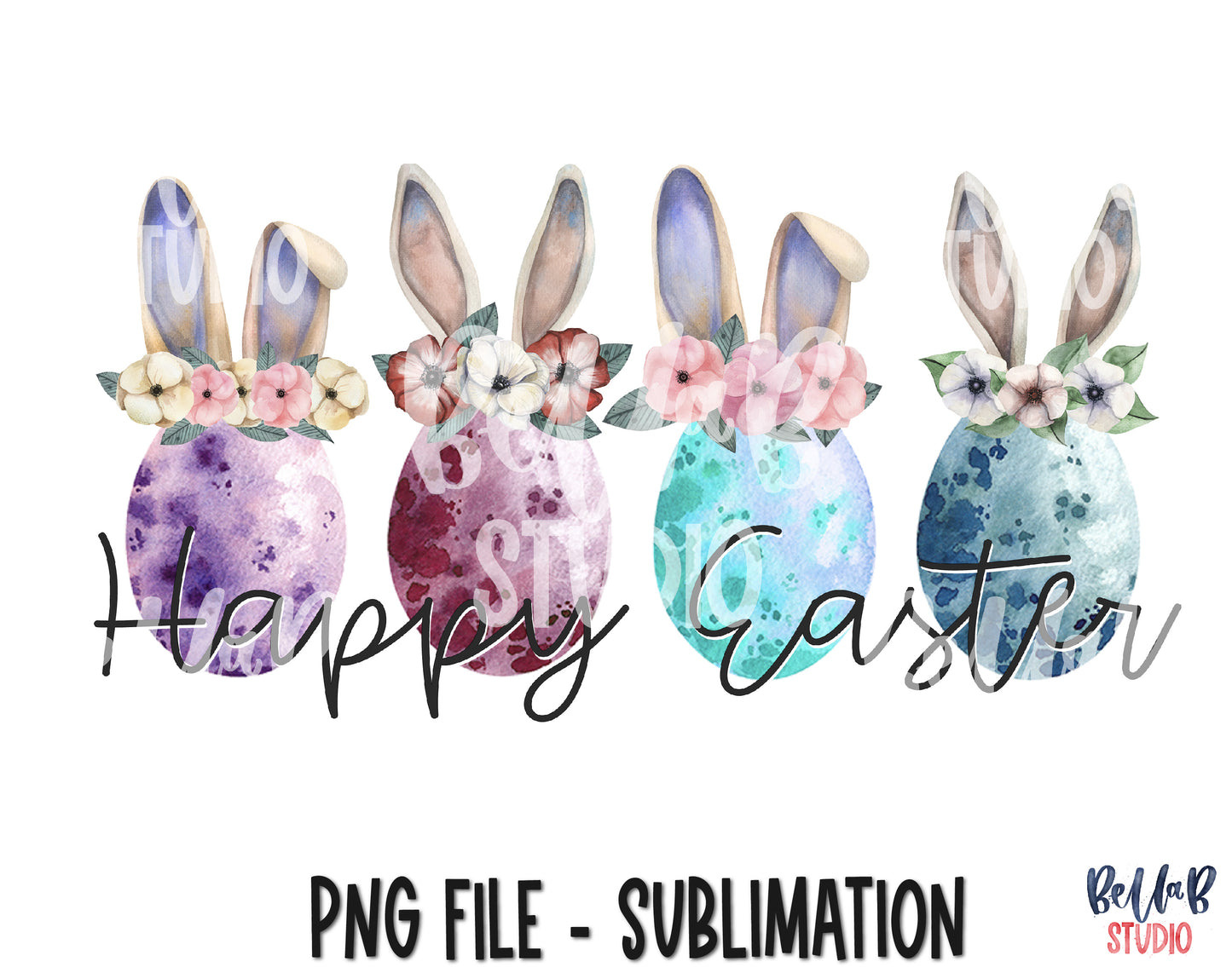 Happy Easter - Eggs With Bunny Ears Sublimation Design