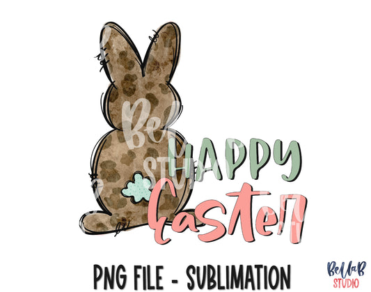 Happy Easter - Leopard Doodle Bunny Sublimation Design