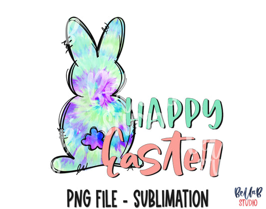 Happy Easter - Tie Dye Doodle Bunny Sublimation Design