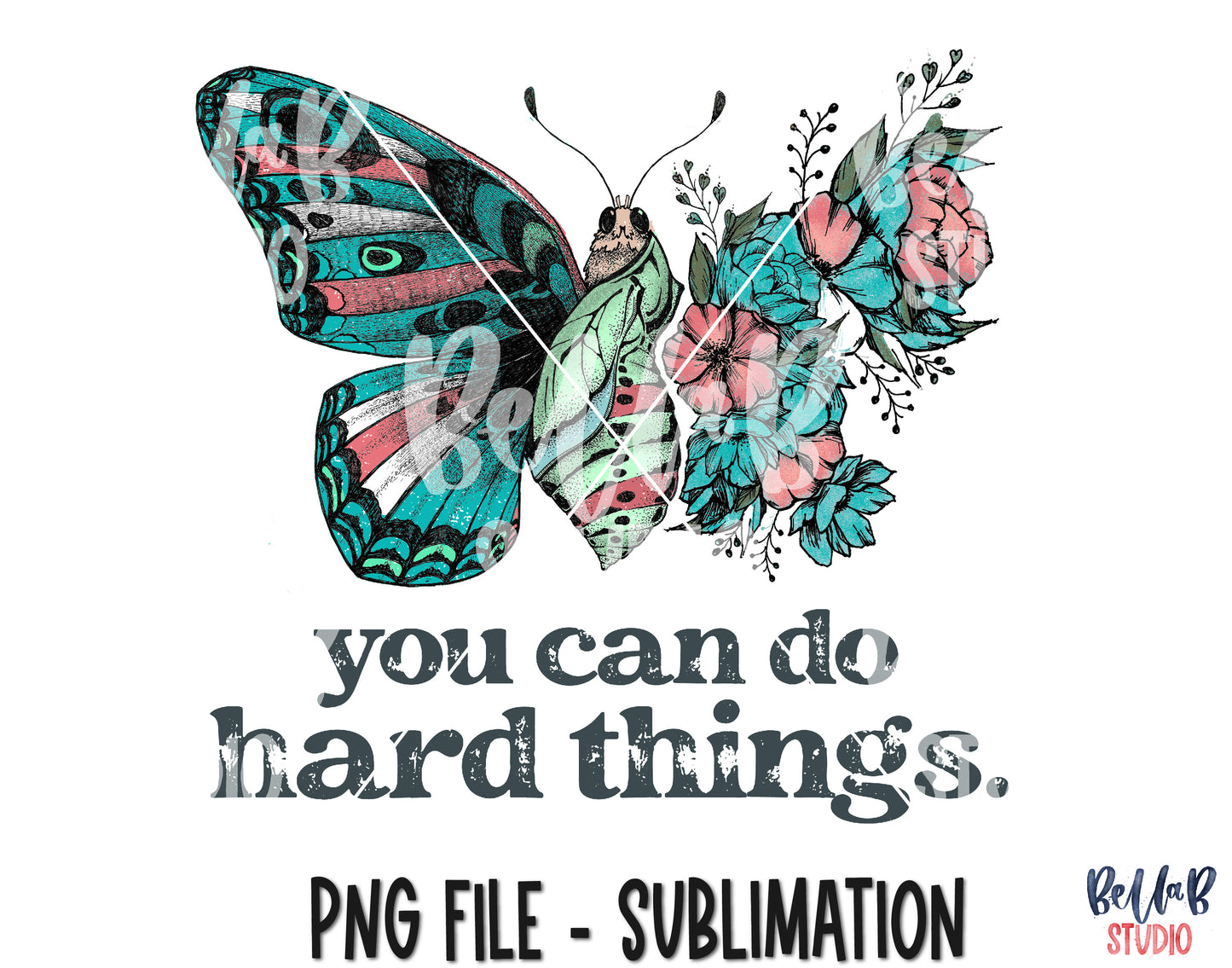 Vintage Butterfly You Can Do Hard Things Sublimation Design