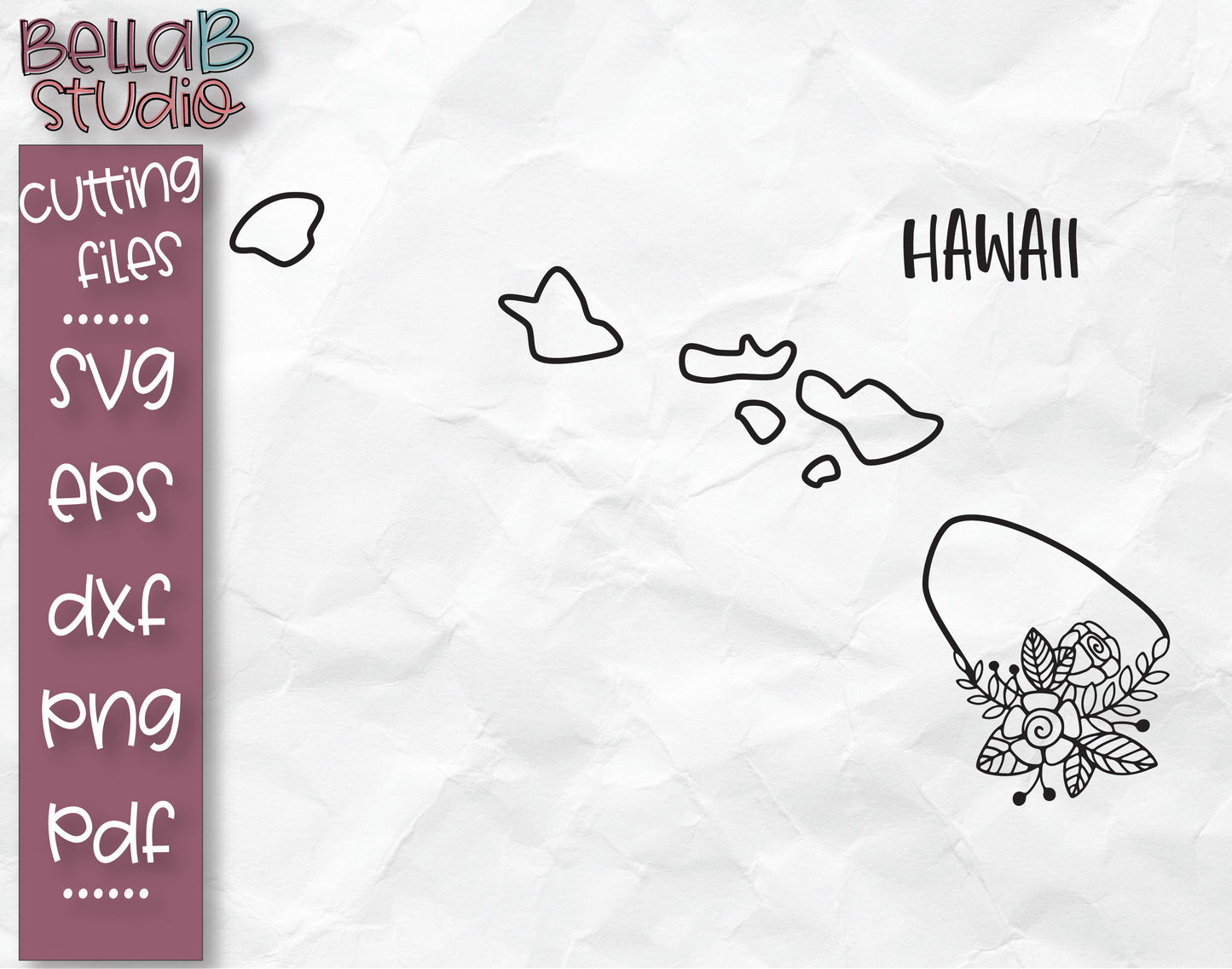 Floral Hawaii Map SVG File