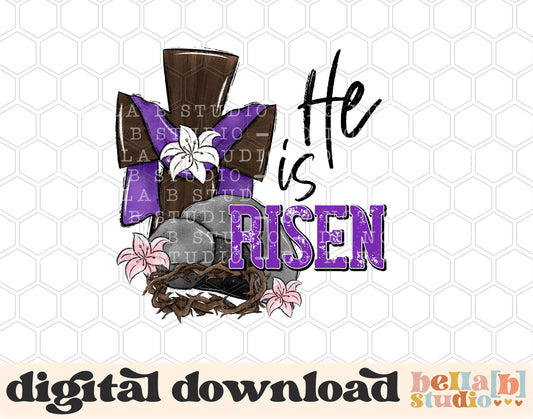 He Is Risen Cross and Tomb PNG Sublimation Design