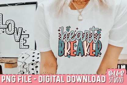 Blue Checkered Retro Heartbreaker Bolt PNG Sublimation Design