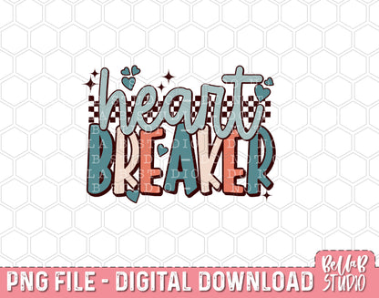 Blue Checkered Retro Heartbreaker Bolt PNG Sublimation Design