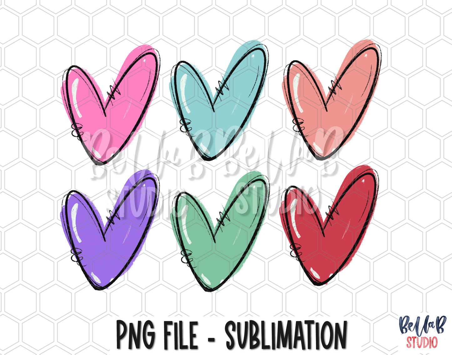 Minimalist Doodle Hearts PNG Sublimation Design