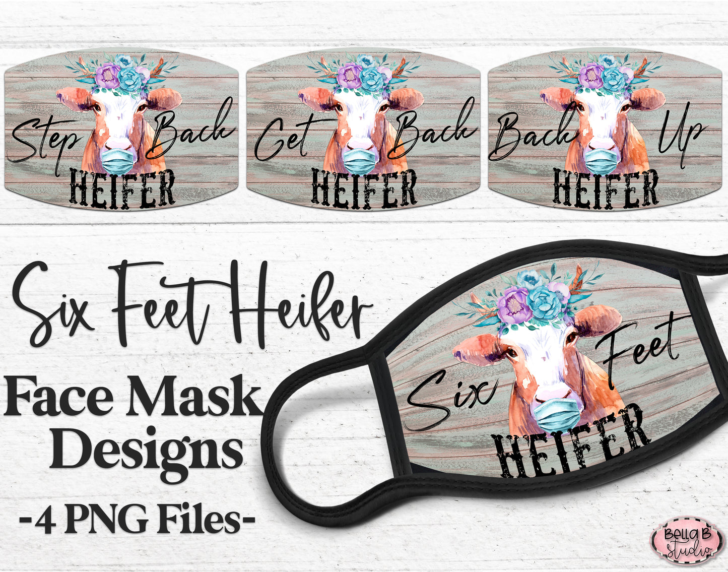 Six Feet Heifer Sublimation Face Mask Designs