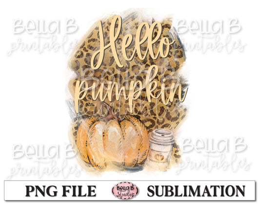Leopard Print Hello Pumpkin Sublimation Design, Fall Pumpkins