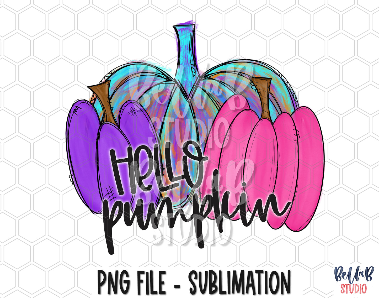 Hello Pumpkin  Whimsical Painted Pumpkins Sublimation Design