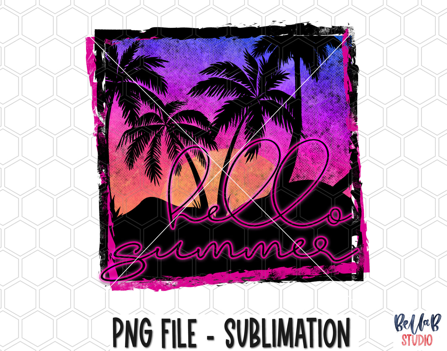 Hello Summer Hot Pink Sublimation Design