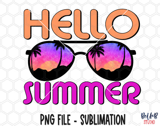 Hello Summer Retro Sunglasses Sublimation Design