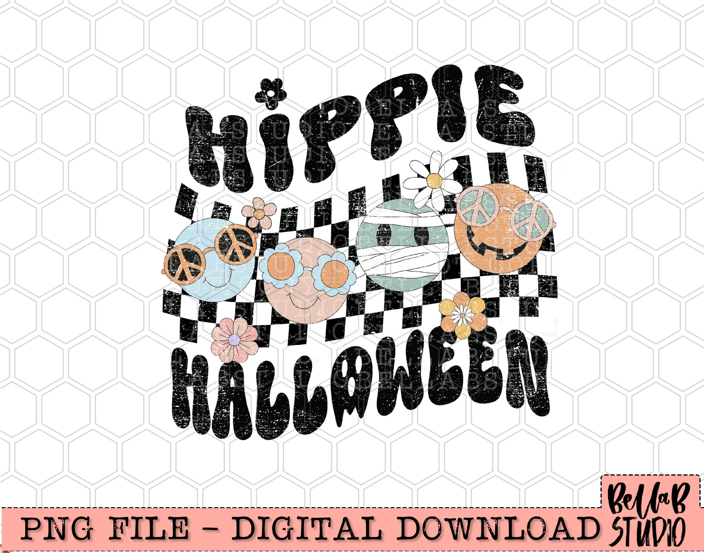 Hippie Halloween Retro Checkered PNG Design