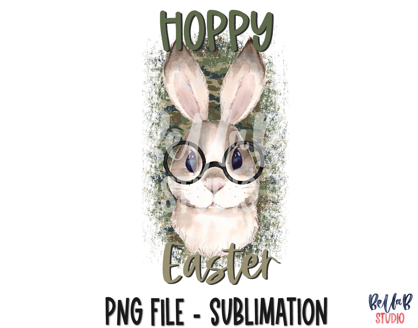 Hoppy Easter, Camo Bunny with Glasses Sublimation Design