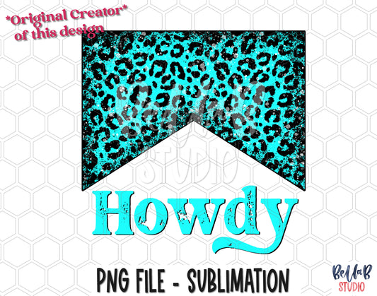 Turquoise Leopard Howdy Sublimation Design