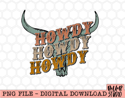 Neutral Howdy Longhorn Skull Sublimation Design