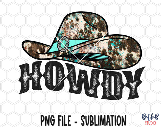 Howdy - Turquoise Cowhide Hat Sublimation Design