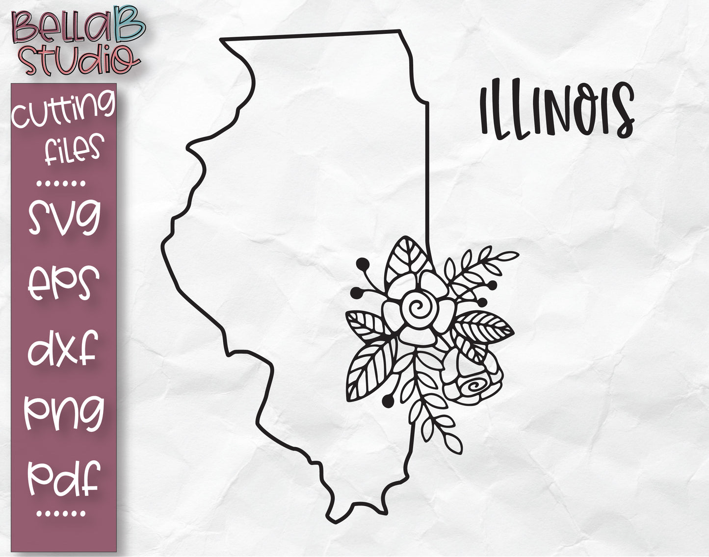 Floral Illinois Map SVG File