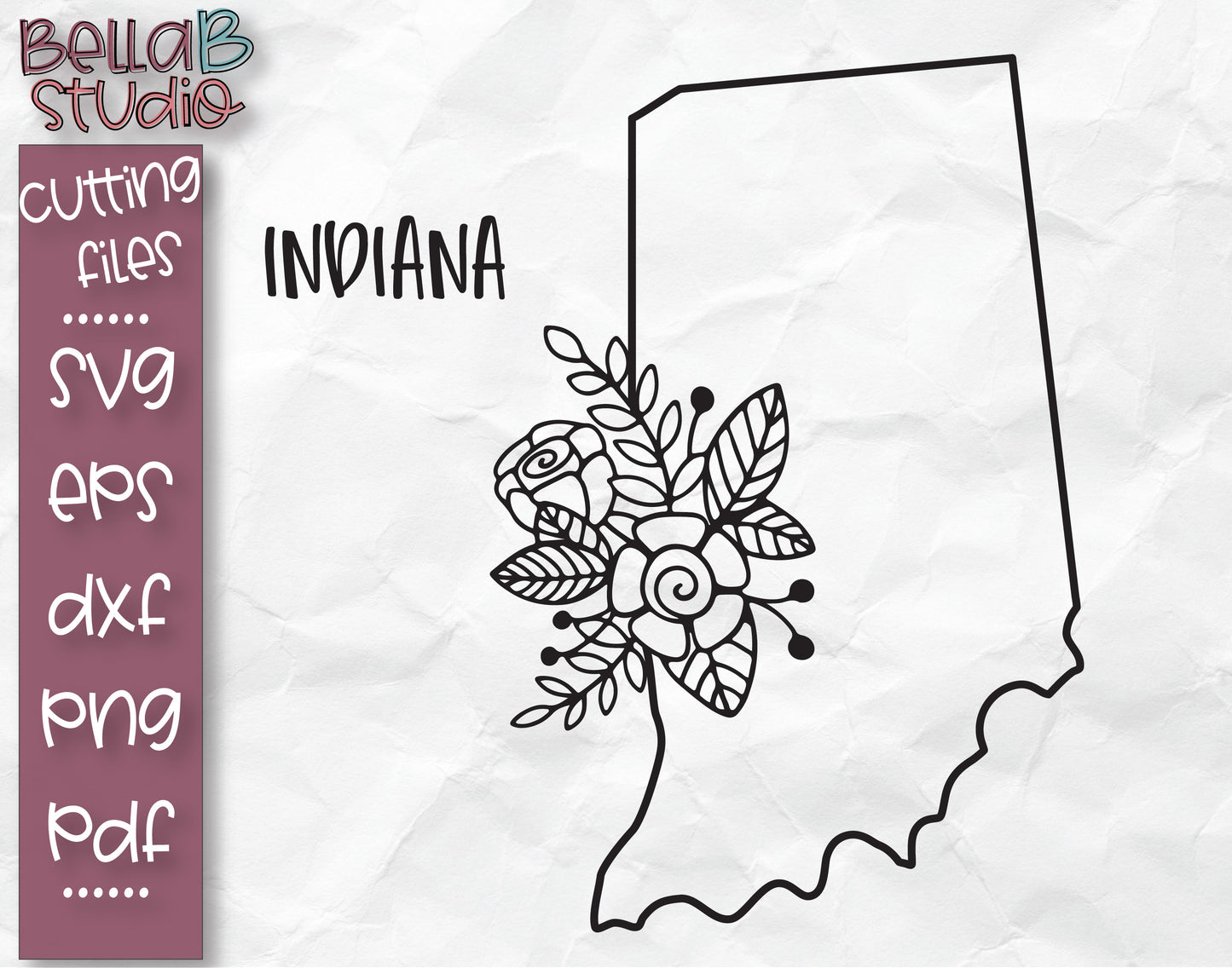 Floral Indiana Map SVG File