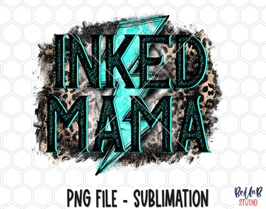 Turquoise Lightning Bolt Inked Mama Sublimation Design