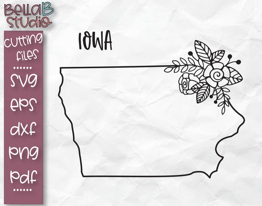 Floral Iowa Map SVG File