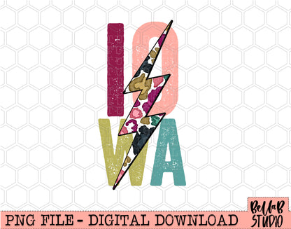 IOWA Bright Leopard Bolt Sublimation Design