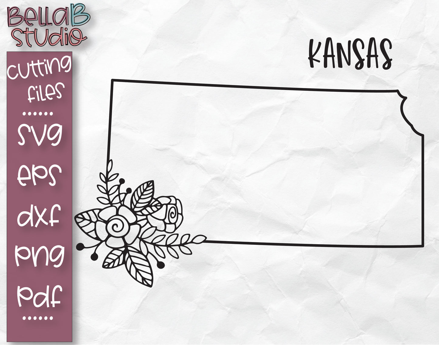 Floral Kansas Map SVG File