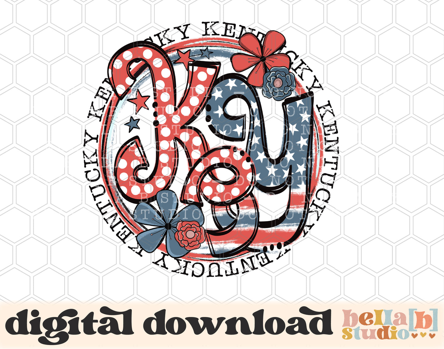 Kentucky Retro Flowers PNG Design