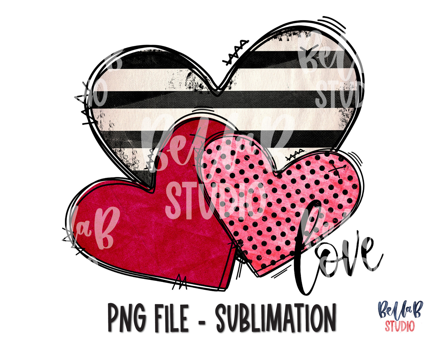 Love Striped Hearts Sublimation Design