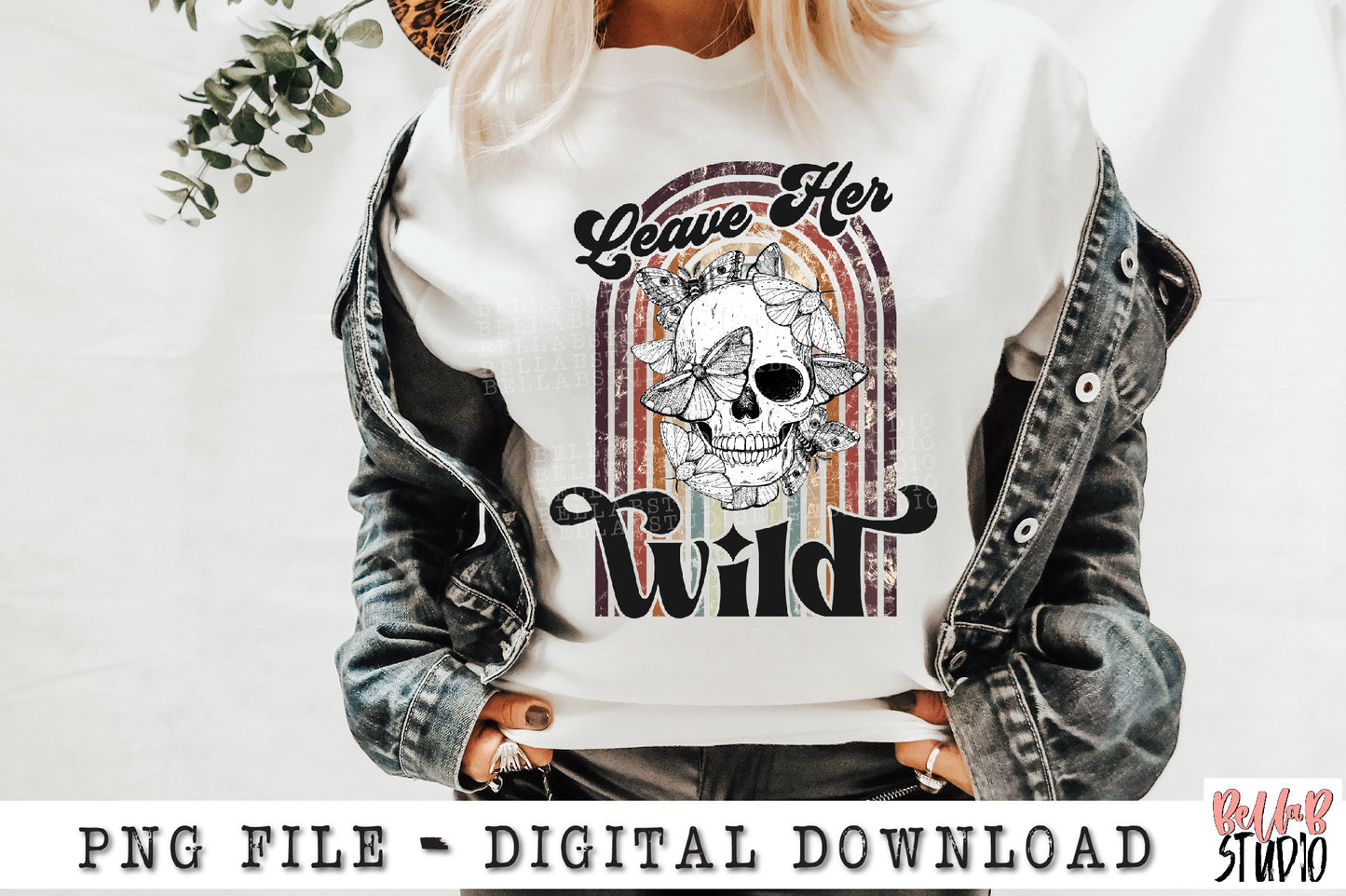 Leave Her Wild Skull With Butterflies PNG Sublimation Design