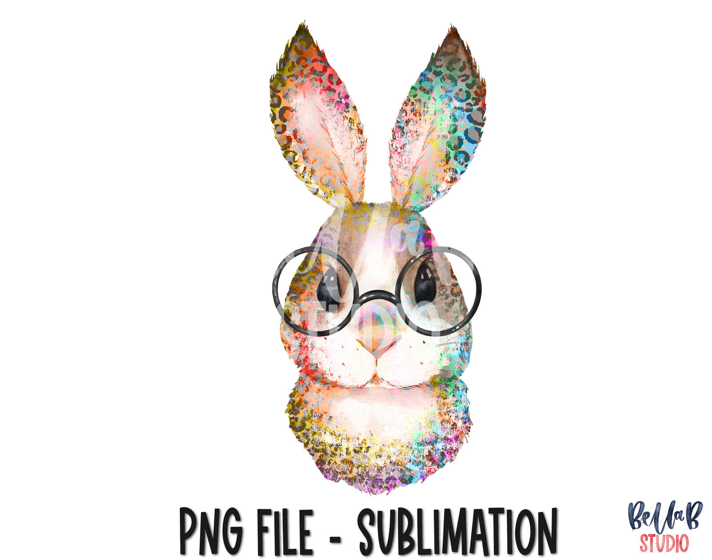 Tie Dye Leopard Bunny with Glasses Sublimation Design