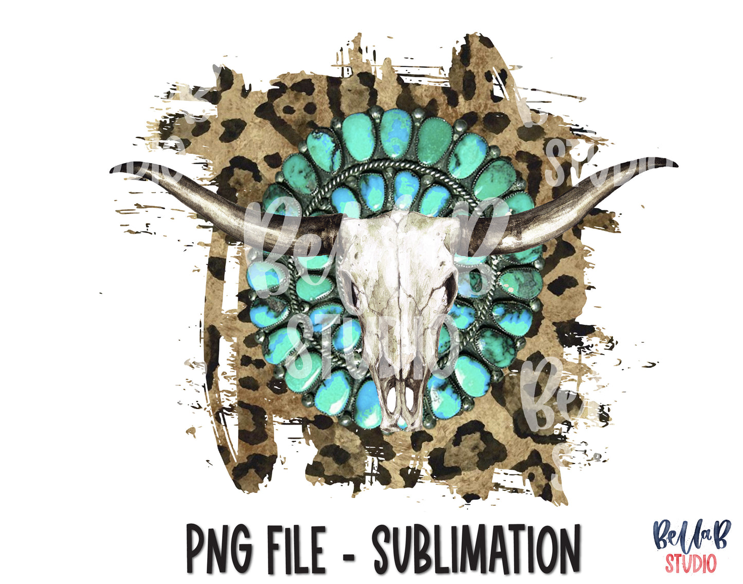 Southwestern Turquoise Rock and Skull Sublimation Design